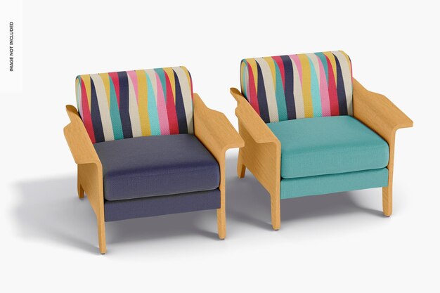 PSD living room chairs mockup, left view