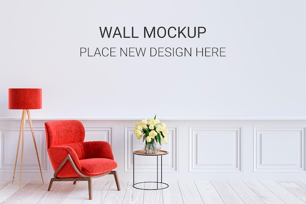 Living room customizable wall mockup 3d rendered illustration