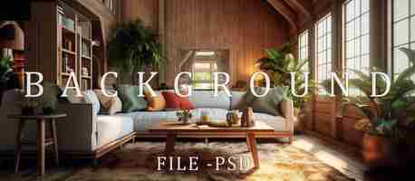 PSD living room decoration in a wooden house