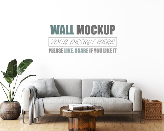 PSD living room design with modern style wall mockup