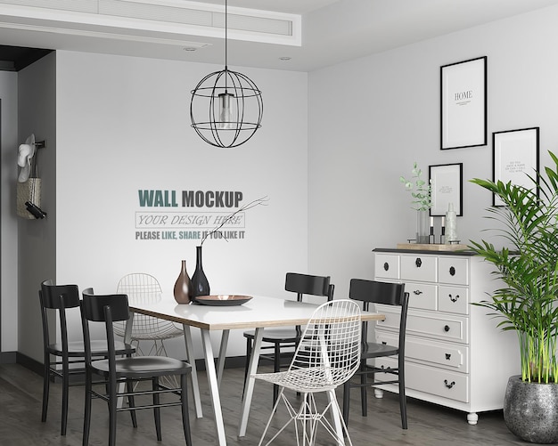 Design del soggiorno con mockup da parete in stile moderno