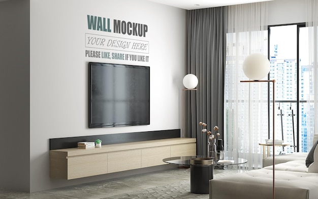 Living room design with modern style Wall mockup