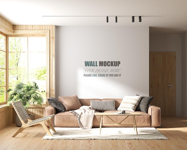 Living room designed with american style wall mockup