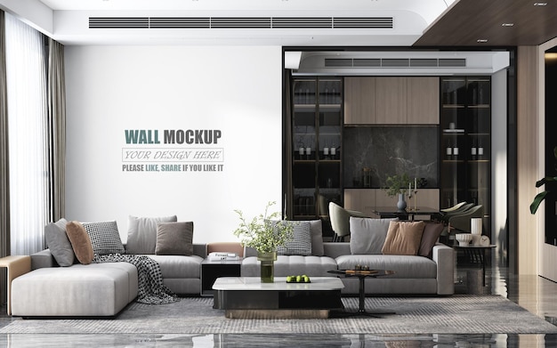 Il soggiorno è stato decorato con un mockup da parete in stile moderno