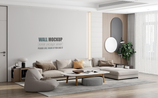 The living room has been designed in a modern style Wall mockup