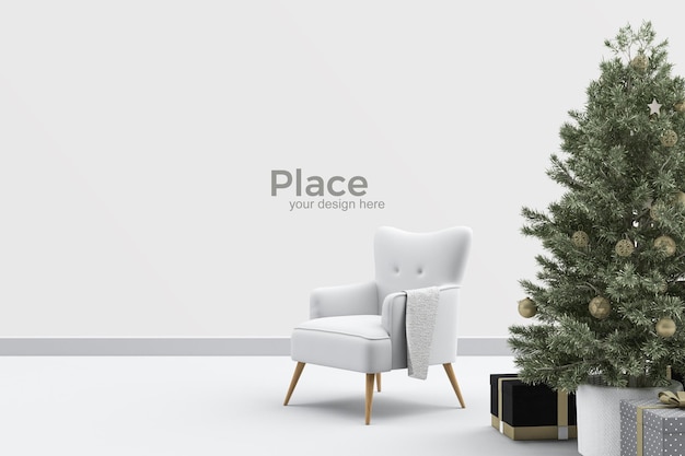 Living room interior design with christmas tree