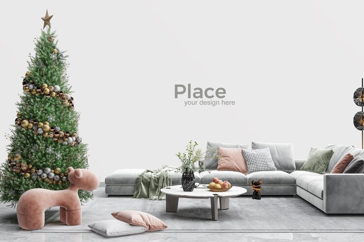 PSD living room interior design with christmas tree