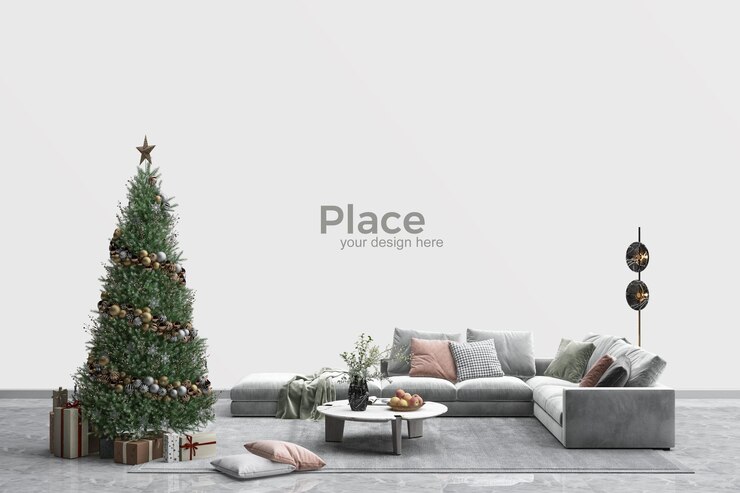 PSD living room interior design with christmas tree