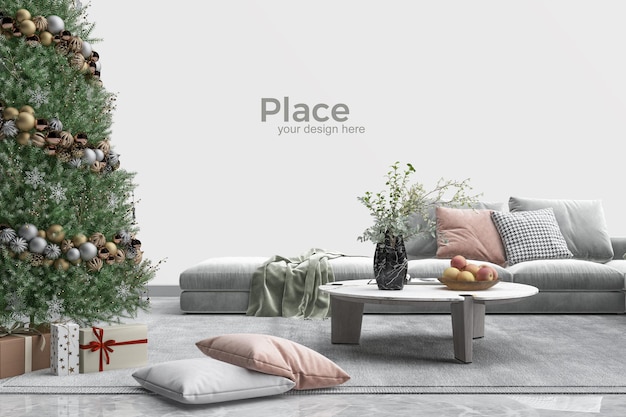 PSD living room interior design with christmas tree