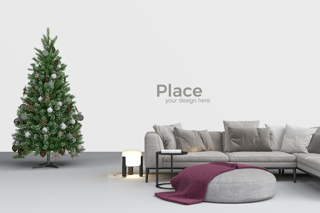 PSD living room interior design with christmas tree