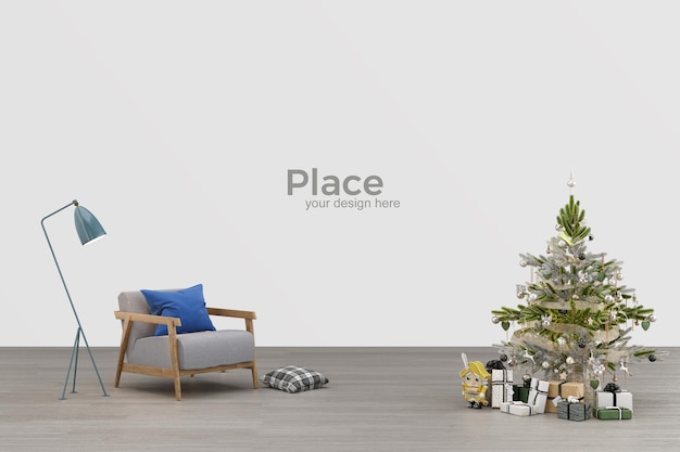 PSD クリスマスツリーとリビングルームのインテリアデザイン