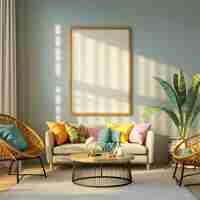 PSD living room interior design zoom background with photo frames