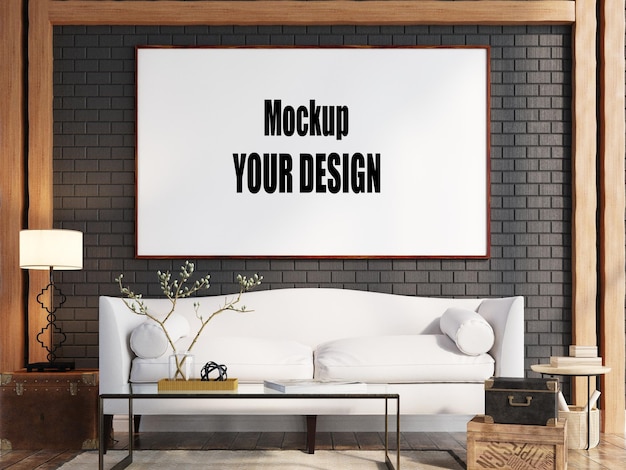 Living room interior house floor template background frame mockup design copy space 3d render