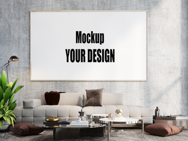 Living room interior house floor template background frame mockup design copy space 3d render