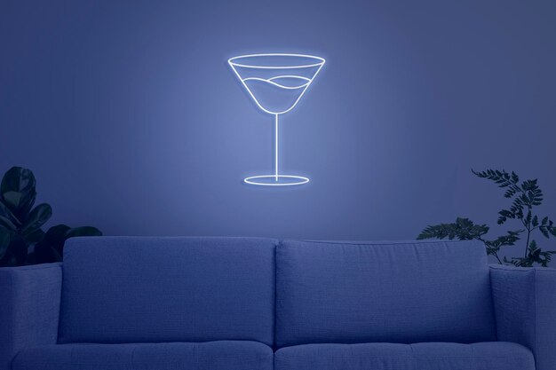 Living room interior mockup psd contemporary neon blue design