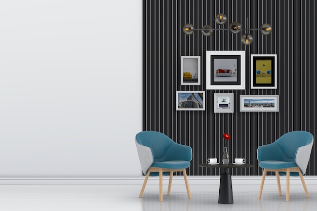 PSD living room interior in modern style, 3d render