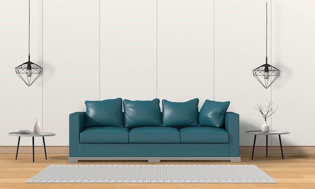 Living room interior in modern style with sofa and decorations