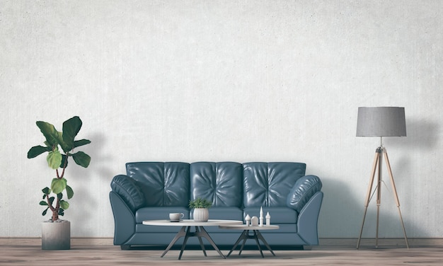 living room interior in modern style with sofa and decorations
