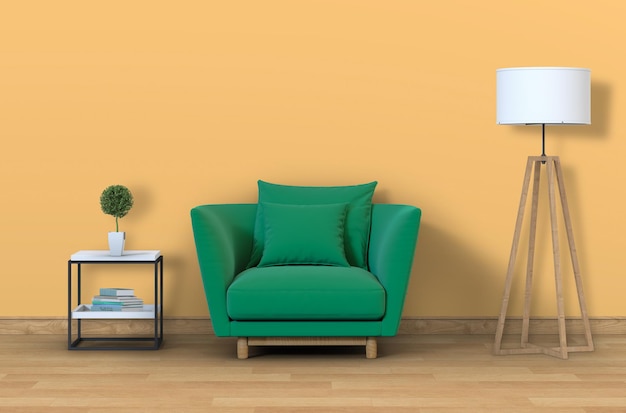 living room interior in modern style with sofa and decorations.