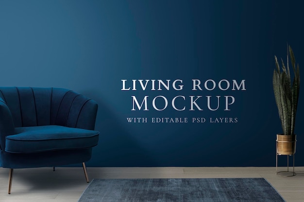 living room interior psd in blue modern style