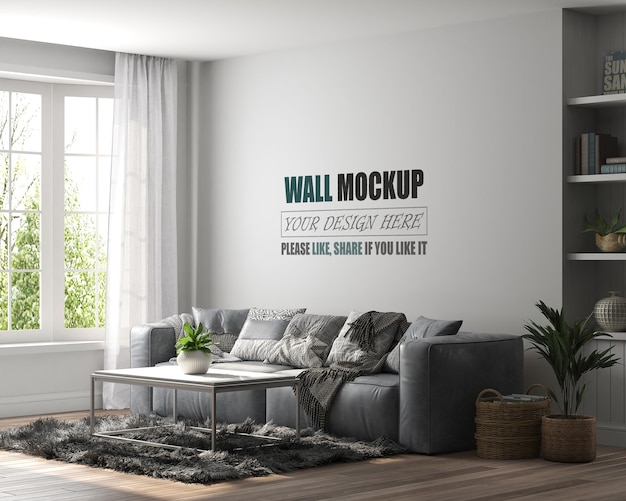 The living room is decorated in the American style Wall mockup