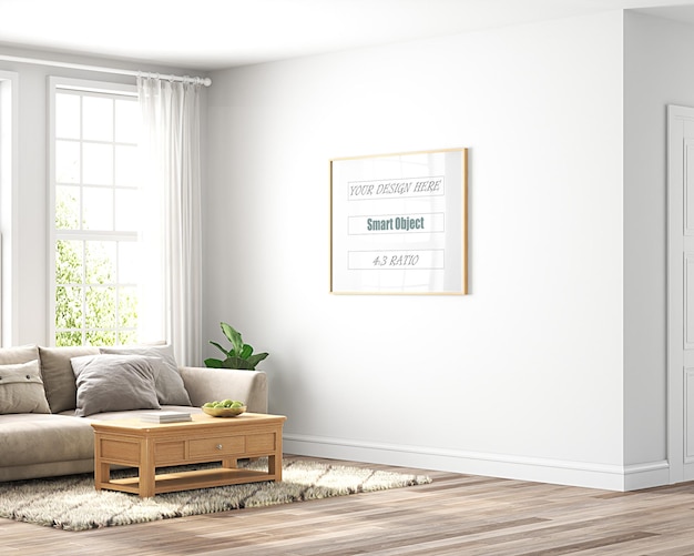 PSD the living room is decorated in a modern style and flooded with light frame mockup