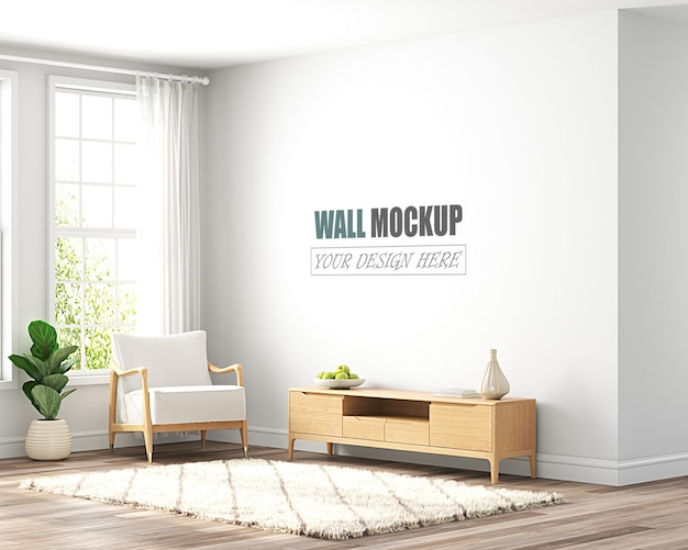 PSD the living room is decorated in a modern style and flooded with light wall mockup