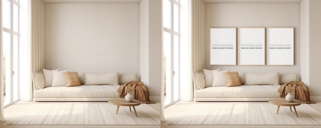 PSD il soggiorno è progettato in stile scandinavo pieno di luce naturale