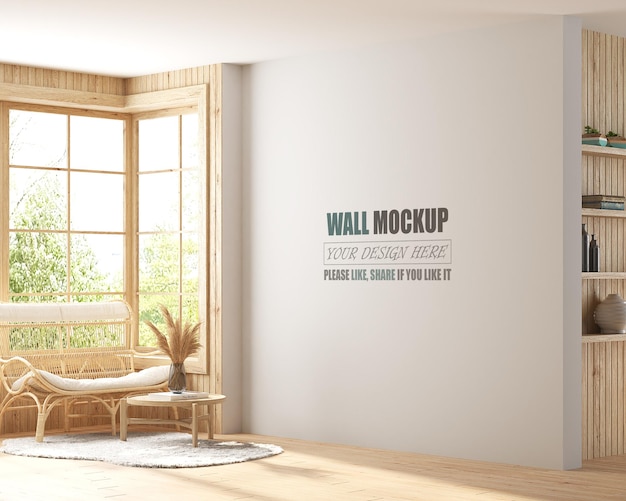 PSD the living room is designed with american style wall mockup