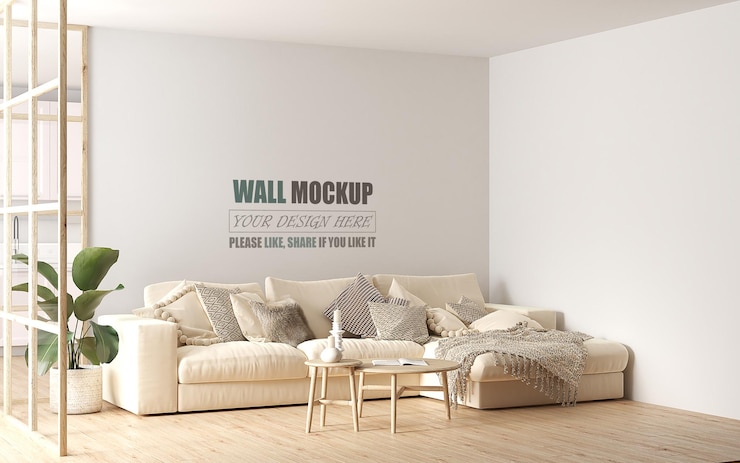 PSD the living room is designed with american style wall mockup