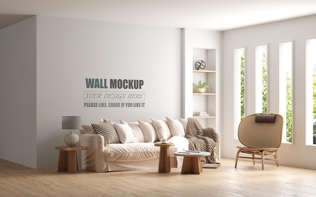 The living room is designed with American style Wall mockup