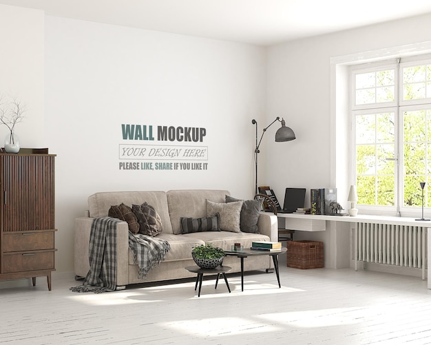 The living room is designed with American style Wall mockup