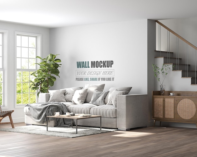 The living room is designed with American style Wall mockup