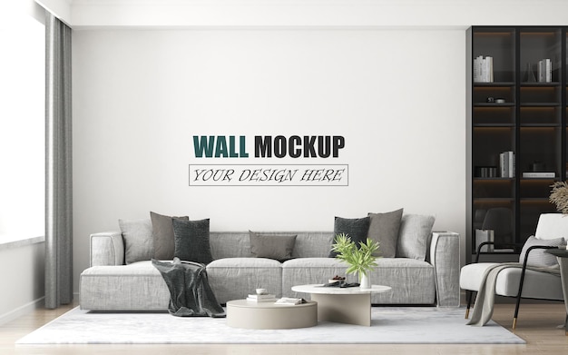 PSD the living room is filled with natural light wall mockup