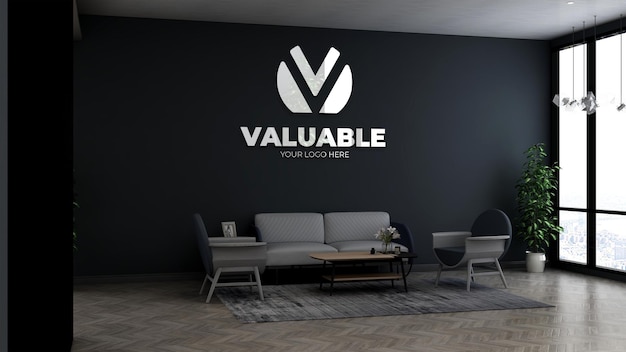 Living room or office lobby waiting room wall logo mocku