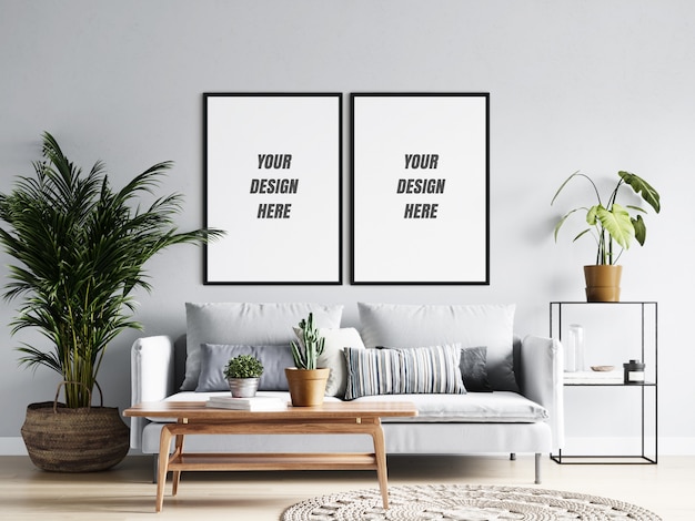 Living room poster frame & wall mockup