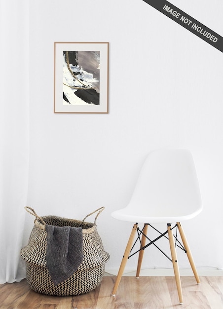 PSD living room wall art mockup with chair design template