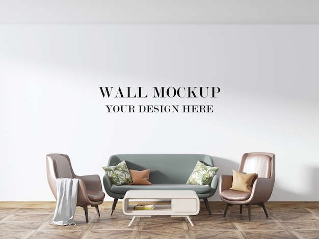 Living room wall mockup with beautiful furniture in interior