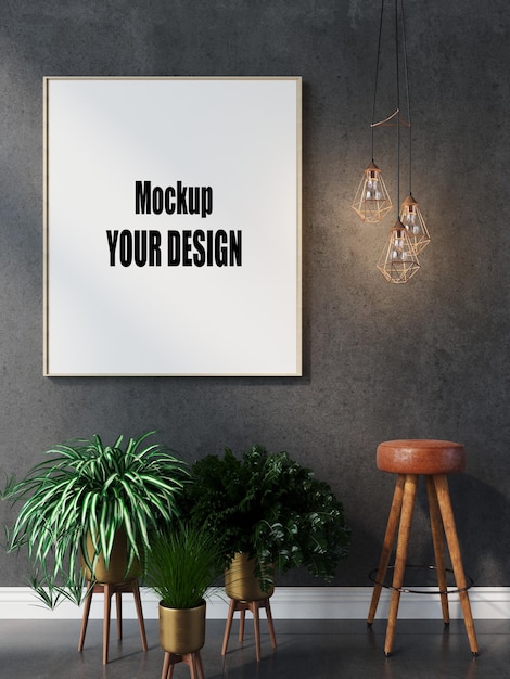 Living room with canvas frame poster mockup home interior 3d render