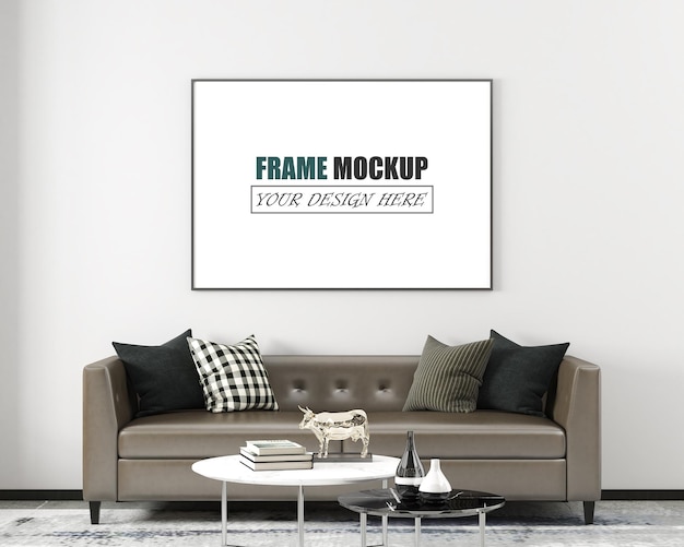 living room with modern furniture frame mockup