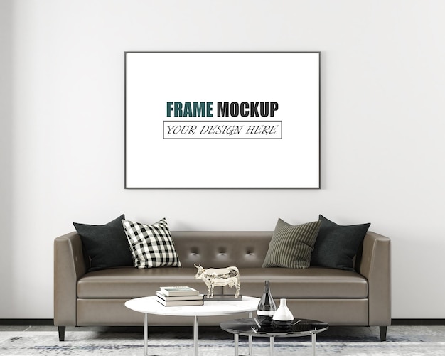 Living room with modern furniture frame mockup