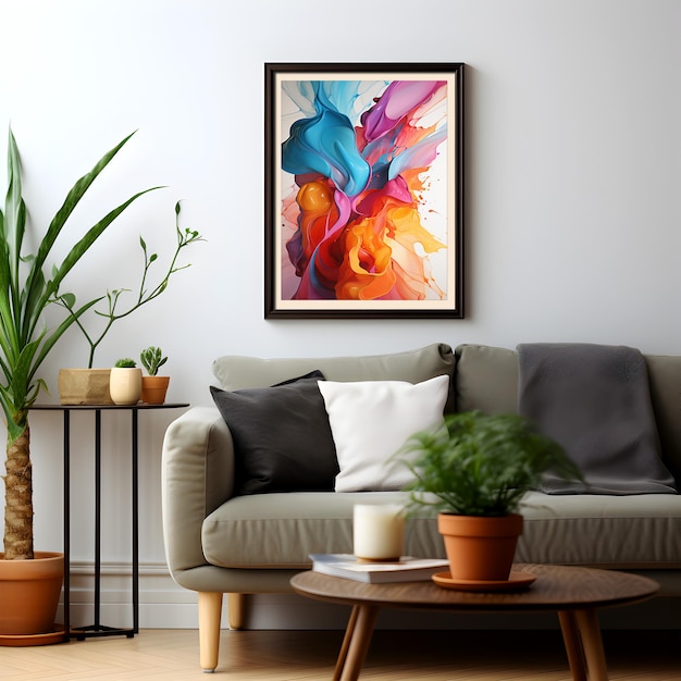 Living room with modern interior poster mockup frame