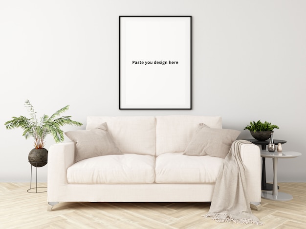 PSD living room with poster mockup