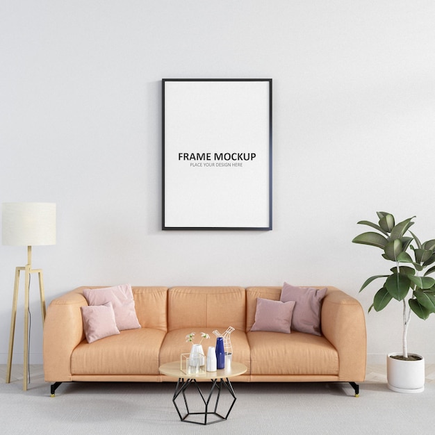 Living room with poster and sofa mockup