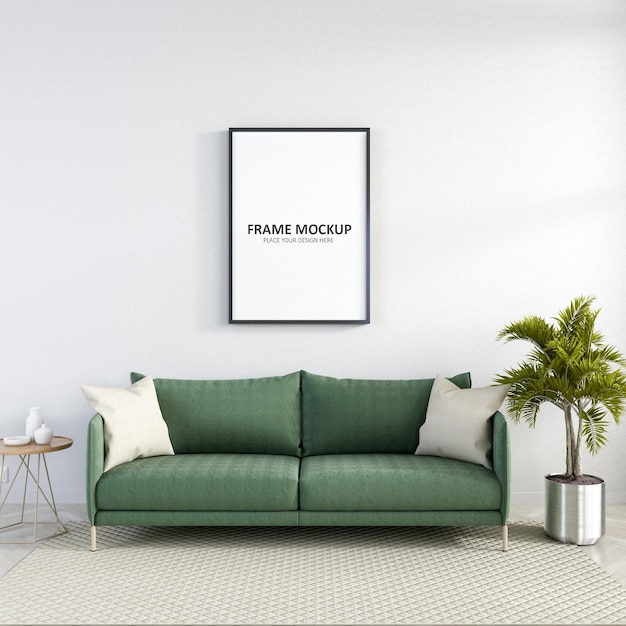 PSD living room with poster and sofa mockup