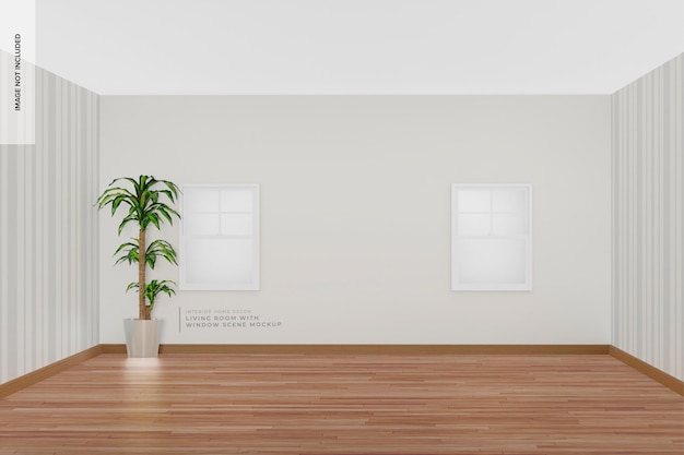 PSD living room with windows scene mockup, front view