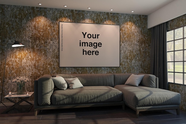 PSD livingroom horizontal poster mockup