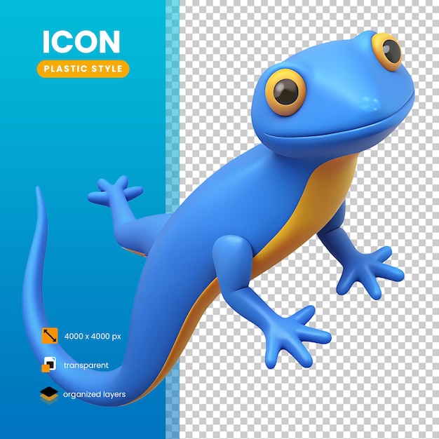 lizard icon bright blue color in plastic 3d style