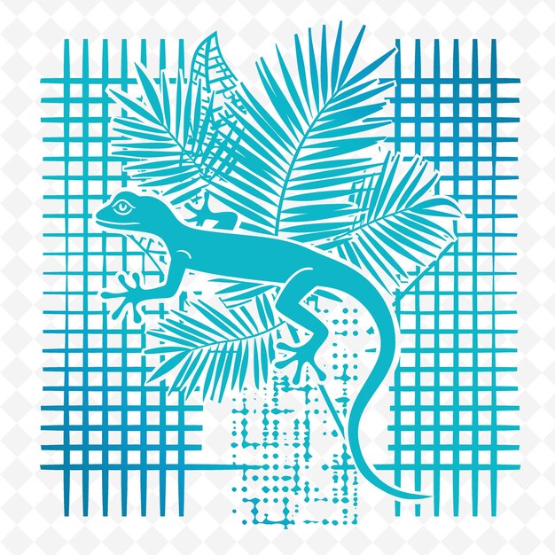 PSD a lizard is on a blue background with a palm tree