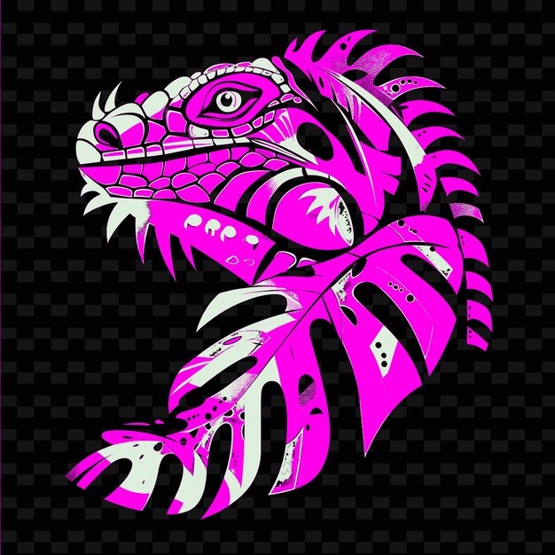 PSD a lizard is painted on a black background with a pink and white pattern